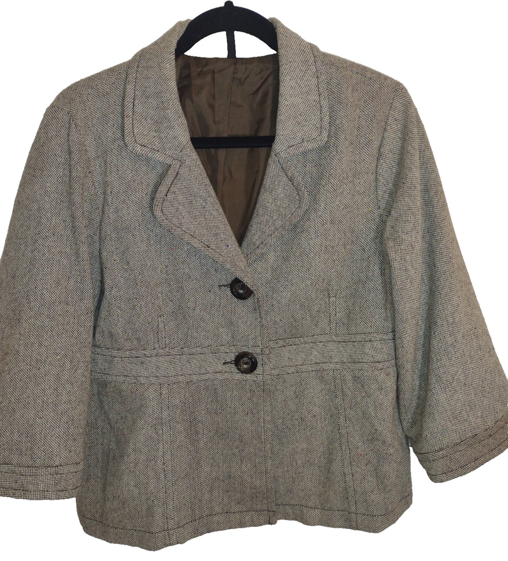 Tweed Jacket Women’s Large Blazer Gray Herringbone preppy Cottage Ambition